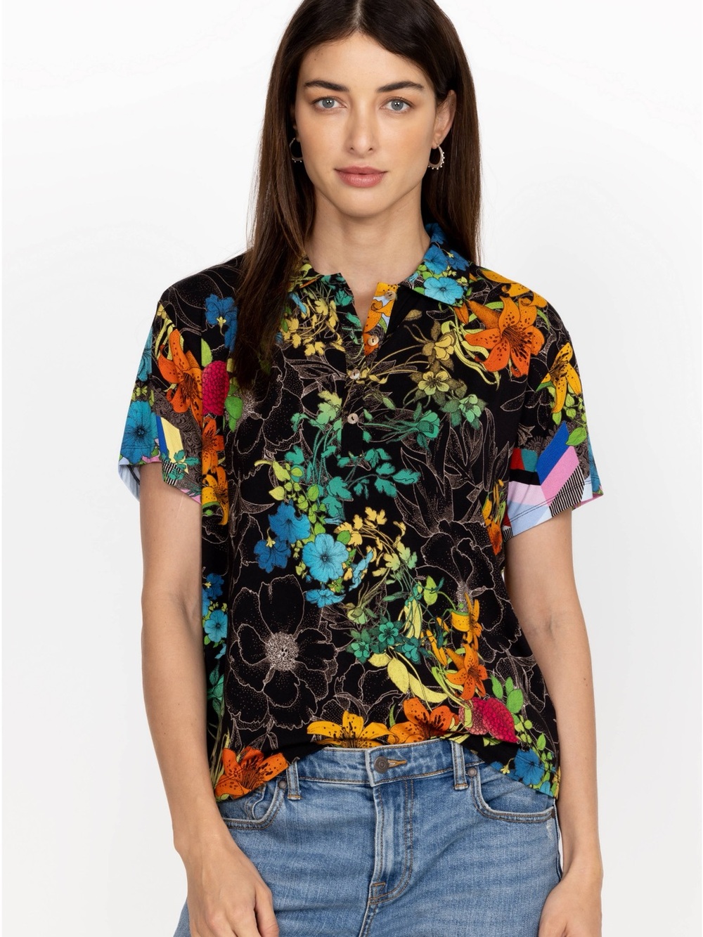 Johnny Was Nero Sequence Short Sleeve Polo Tee XL